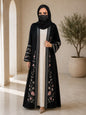 Luxury Black Floral Embroidered Open Front Abaya
