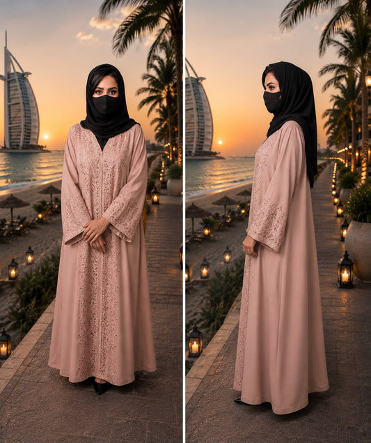 Luxury Blush Pink Embroidered Closed Abaya
