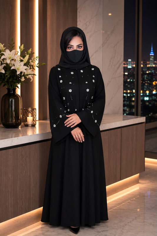 Luxury Black Pearl Embellished Closed Abaya
